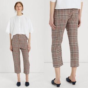 Isabel Marant Etoile Jaz Linen High Waisted Plaid Trouser Size 8 Ecru Multi